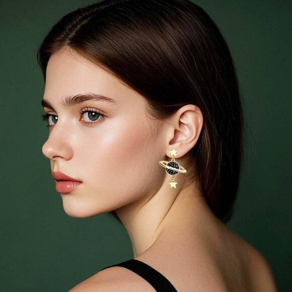 Stylish Mismatched Moon Star Earrings - Hypoallergenic Dangle Jewelry For Women - Picture 2 of 7